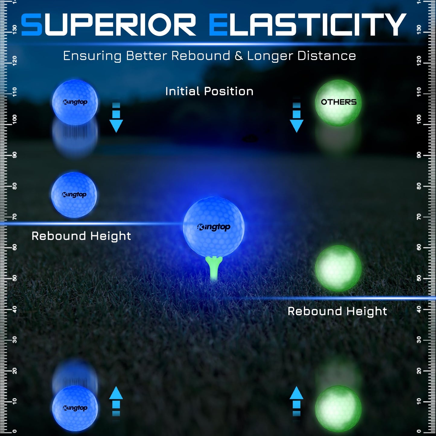 KINGTOP Classic Glow in The Dark Golf Balls with 10-Minute Reset Timer, Super Bright Light Up LED Golf Balls - with Glowing Tees and Storage Bag - Novelty Night Golfing Gift for Men and Women