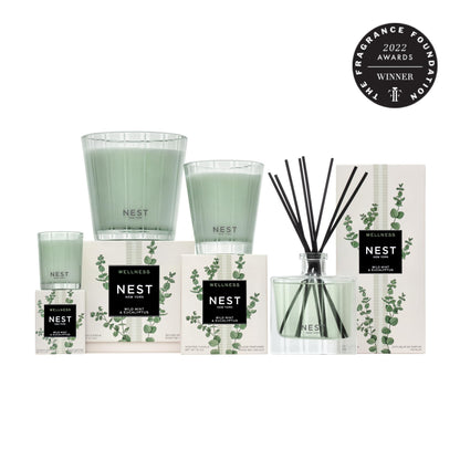 NEST New York Reed Diffuser, Wild Mint & Eucalyptus - 5.9 fl oz - Fragrance for Up to 90 Days - Reusable, Refillable Glass Holder - Includes 8 All-Natural Reed Sticks - Flame Free
