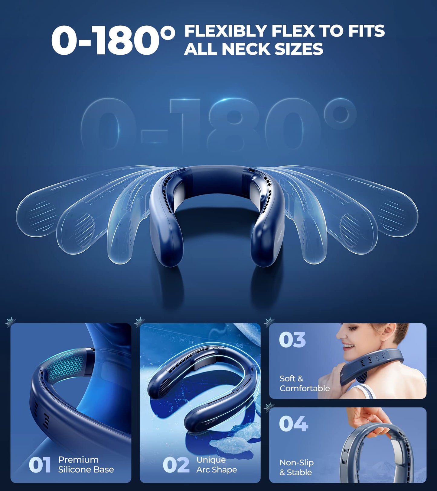 1S Cool Down 30°F Neck Fan with Double Semiconductor Coolers, 360° Surrounded Personal Fans Air Conditioner that Blow Cold Air, 8H lasting Portable Fan with 3 Speed, Gifts for Men Women Outdoor Travel