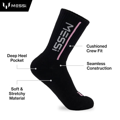 Messi Boys' Lifestyle Crew, 6-Pack Kids Socks, Soft & Stretchy, Comfortable, Pink Light, M