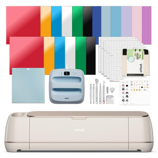 Cricut Maker 4 - Smart Cutting Machine (Seashell) | Engagement Plus Bundle - Includes EasyPress 3 Heat Press (9x9) + Mat, Tote Bag, Material Samplers, Machine Mat, Pens, Tools, & 30 Digital Images