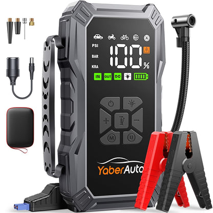 YaberAuto 9-in-1 Jump Starter with Air Compressor 5500A 150PSI Portable Car Battery Jump Starter (All Gas/10L Diesel), Jump Box Car Battery Jumper Starter Portable Jumper Cables, 150W DC, Lights
