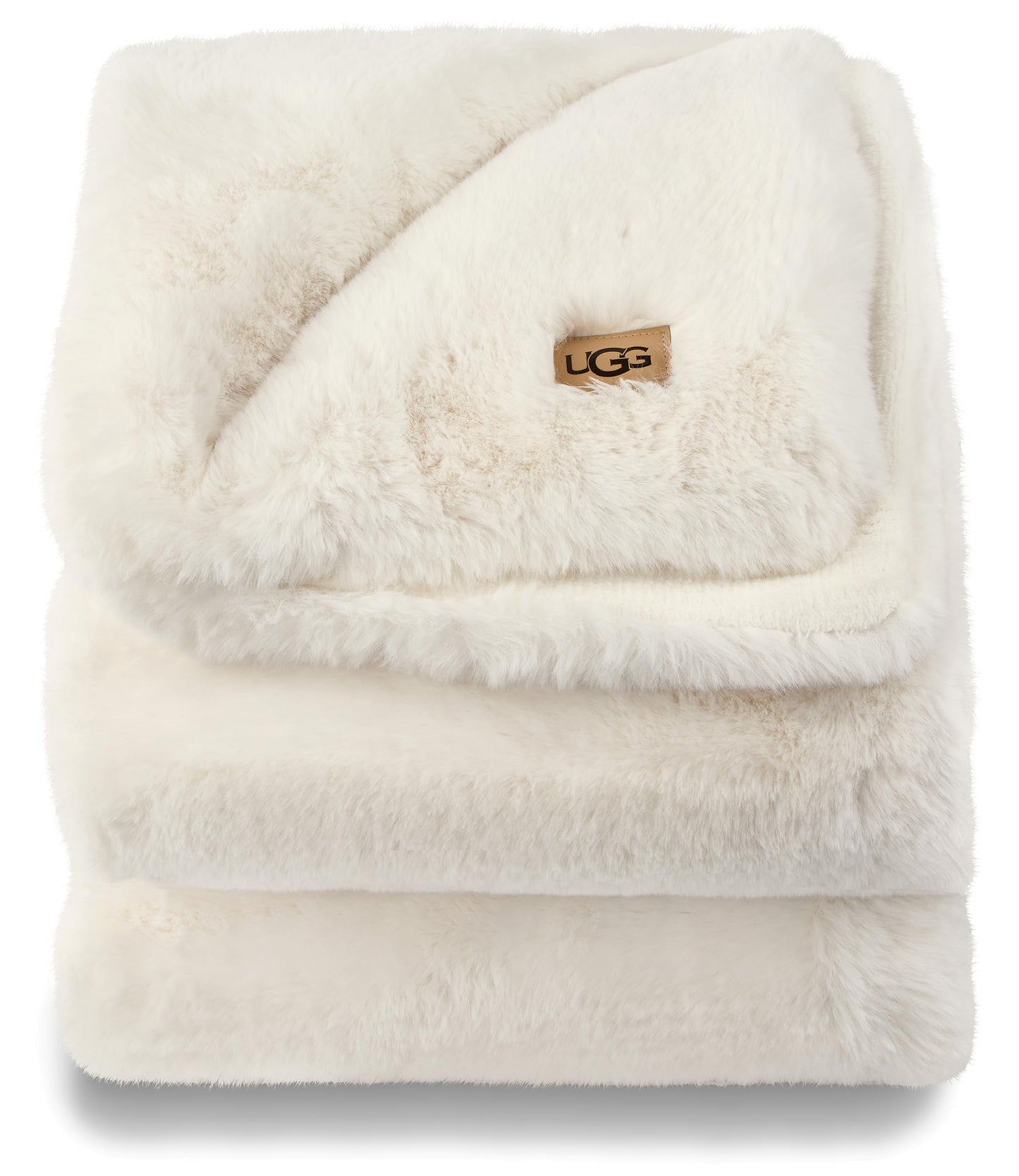 UGG 16796 Euphoria Plush Faux Fur Reversible Throw Blanket for Couch or Bed Luxury Hotel Style Machine Washable Soft Cozy Home Decor Fuzzy Fluffy Sofa Blanket, 70 x 50-Inch, Snow