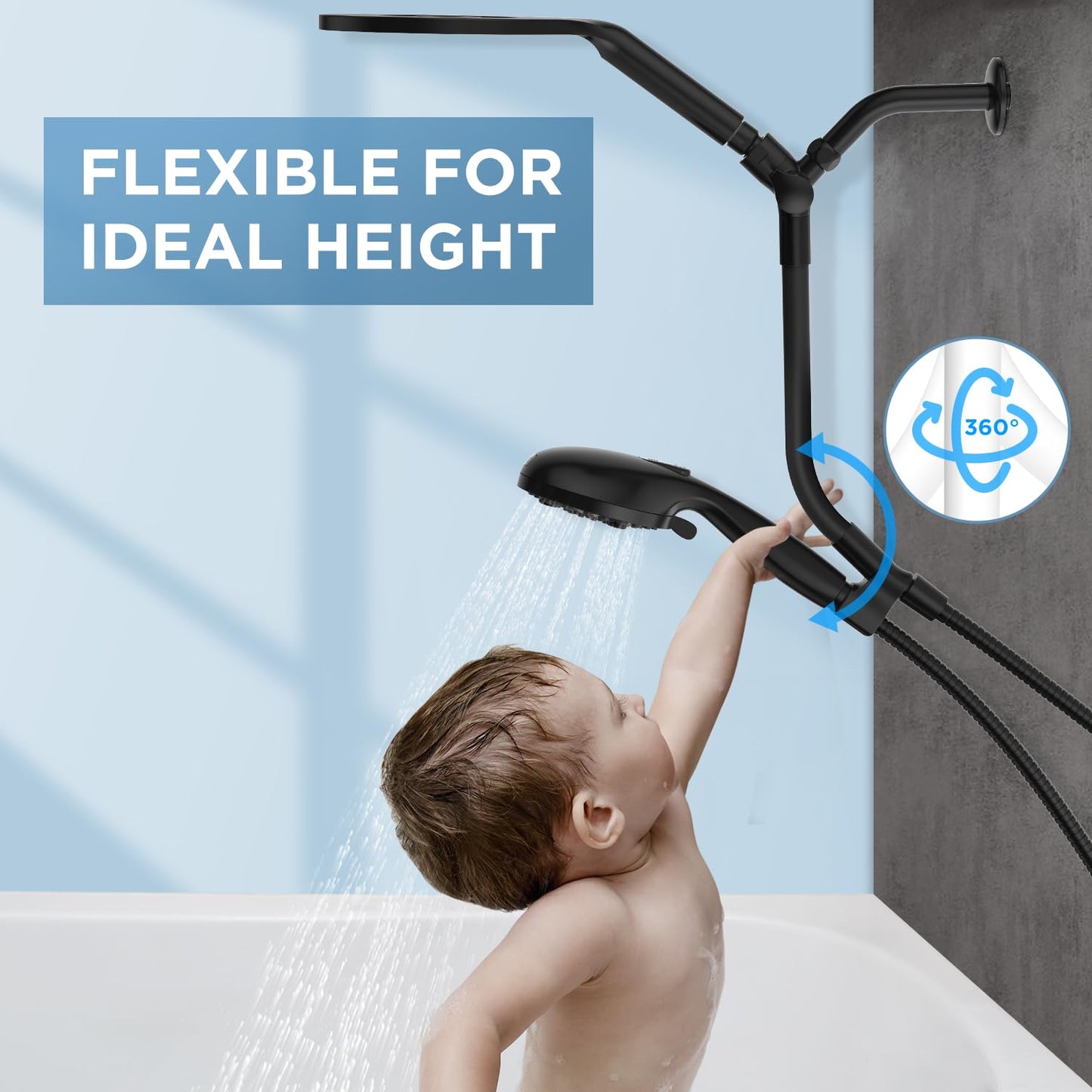 MakeFit Dual Handheld Shower Head Combo, 2-in-1 Rain Shower Heads System 8 Inch Rainfall Shower Head and 10 Modes High Pressure Hand Held Showerhead with Built-in Power Wash