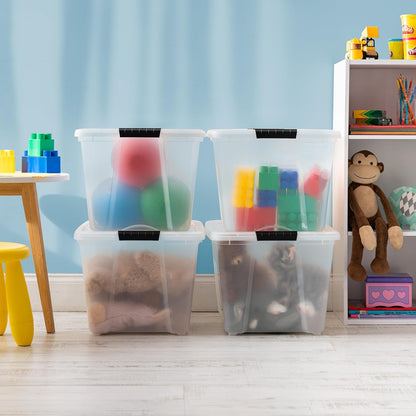 IRIS USA 54 Quart Stackable Plastic Storage Bins with Lids and Latching Buckles, 6 Pack - Clear, Containers with Lids and Latches, Durable Nestable Closet, Garage, Totes, Tubs Boxes Organizing