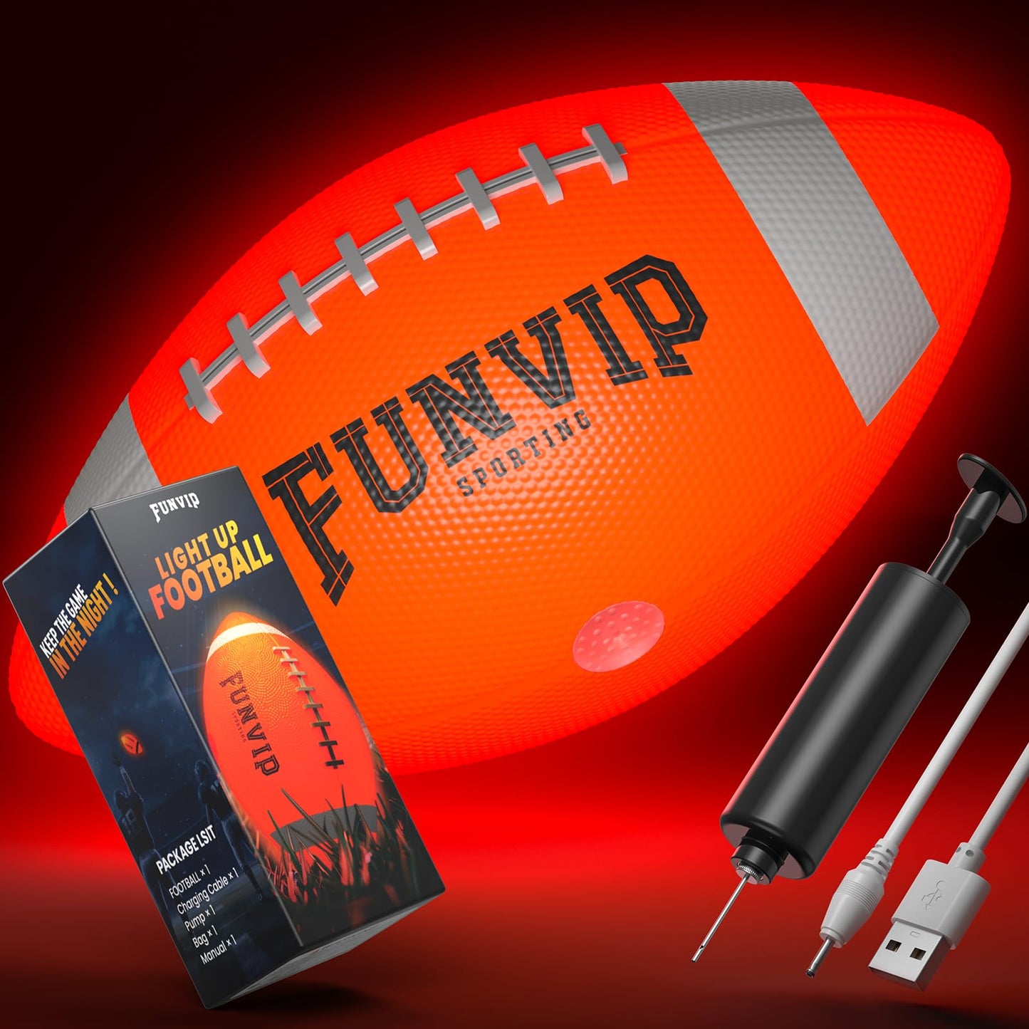 Funvip Football,Rechargeable Glow in The Dark Ball for Kids-Size 6 Light Up Football,Easter Gift Ideas,Gifts for Teens Boy,Birthday Gifts Toys for Boys Ages 7 8 9 10 11 12 13 14 15