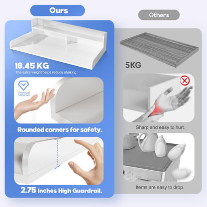 BigPonPon 2-Tier Washer and Dryer Countertop with 2.75" H Guard,54" W x 27.5" D Laundry Countertop Cover with Non-Slip Pad,Large Space Laundry Topper for Folding Clothes Over Washer and Dryer-White