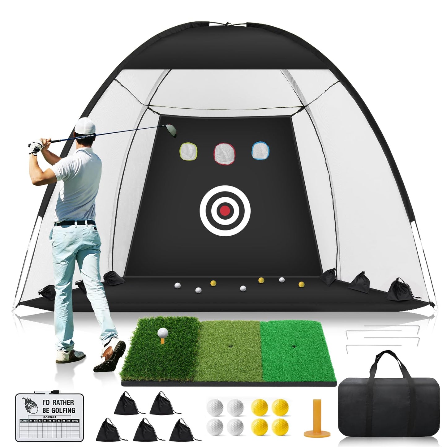 Golf Net, 10x7ft Golf Practice Net with Foldable Tri-Turf Golf Mat, All in 1 Golf Hitting Net with Scoreboard & Target, Golf Chipping Training Nets for Backyard Driving, Christmas Ideal Gifts for Men