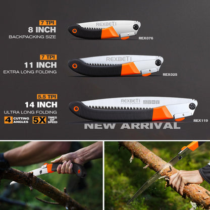 REXBETI Folding Saw, Heavy Duty 11 Inch Extra Long Blade Hand Saw for Wood Camping, Dry Wood Pruning Saw With Hard Teeth, Quality SK-5 Steel