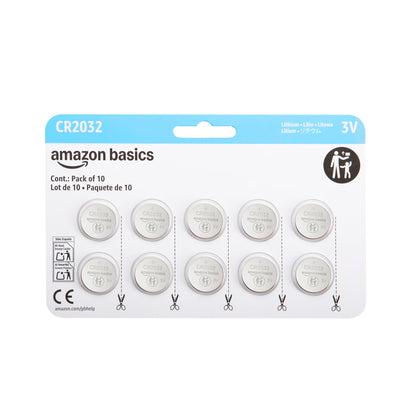 Amazon Basics CR2032 Lithium Batteries, 10-Pack, Child-Proof Package, Non-Coated - AirTag Compatible