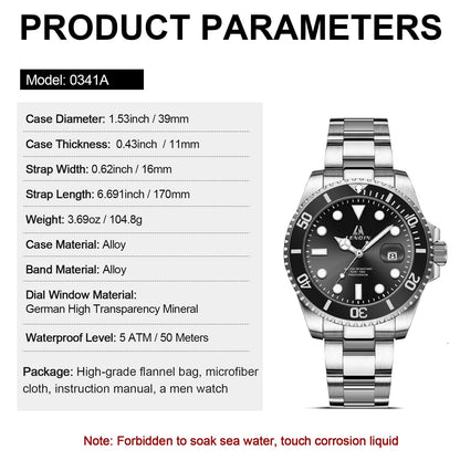 LN LENQIN Mens Watches Stainless Steel Waterproof Analog Quartz Watch for Men with Date Luminous Fashion Wristwatch