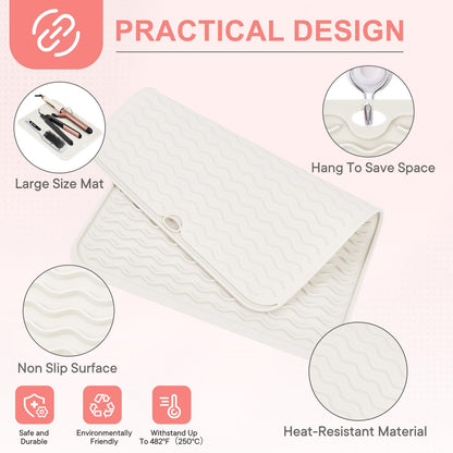 Suafrnut Oversize Silicone Heat Resistant Mat, Portable Travel Mat Cover for Curling Irons, Flat Irons, Hair Straightener and Hot Hair Styling Tools(14.2" x 11")