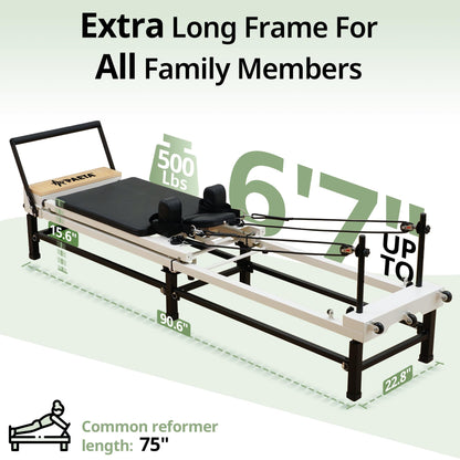 PAETA Pilates Reformer, 91" Foldable Reformer Pilates Machine with Adjustable Reformer Heights, Pilates Equipment with Piano Wire Spings and Jump Boards
