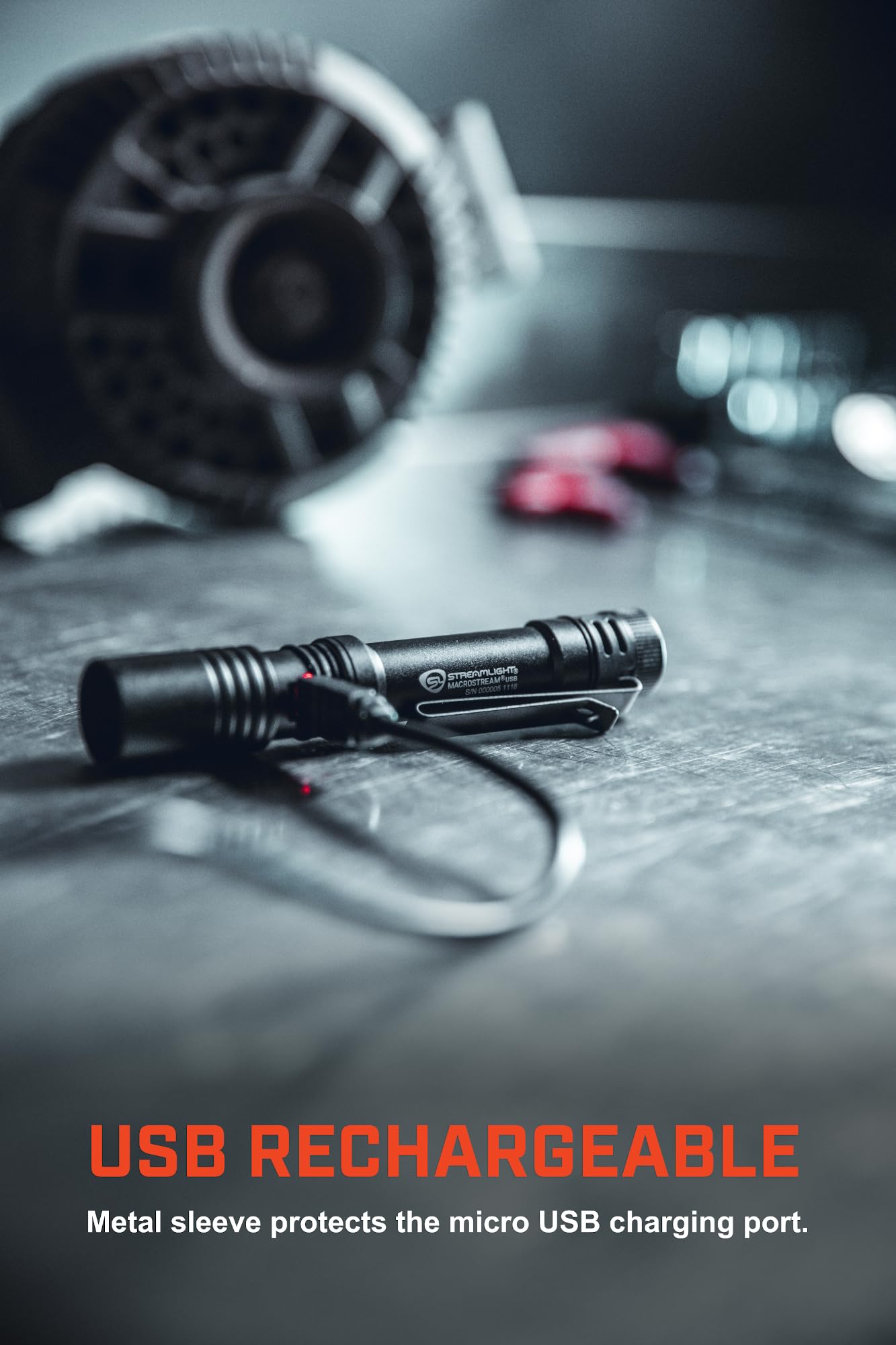 Streamlight 66320 MacroStream USB 500-Lumen Rechargeable Compact Flashlight with Wrist Lanyard, Hat Clip and USB Cord, Black
