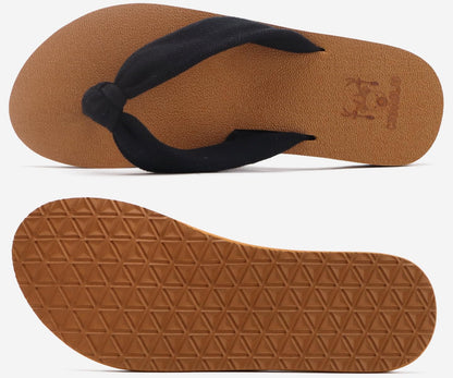 KuaiLu Flip Flops Women Arch Support Yoga Mat Comfortable Summer Beach Walking Thong Cushion Sandals Slip on Outfits Travel Essentials Orthotic Slides Indoor Outdoor Slippers Shoes Black Khaki Size 8