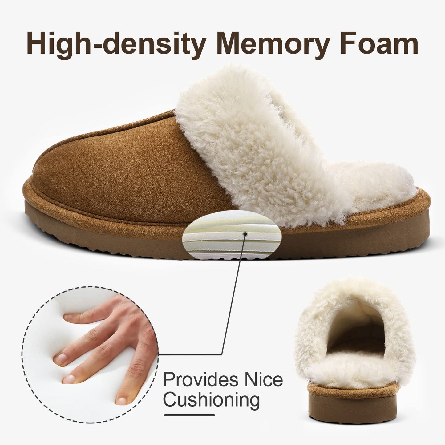 Litfun Women's Fuzzy Memory Foam Slippers Fluffy Winter House Shoes Indoor and Outdoor, Chestnut 7-7.5