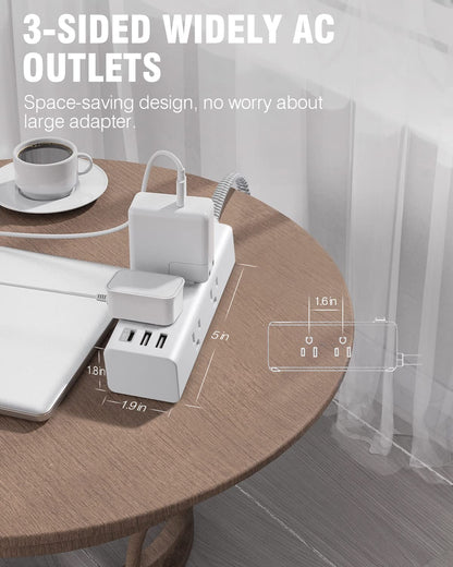 Power Strip Surge Protector - One Beat 6 Widely Outlets with 3 USB Ports (1 USB C), 5 Ft Extension Cord Flat Plug, Wall Mount Outlet Extender Small Power Strip for Travel Home Office College Dorm Room