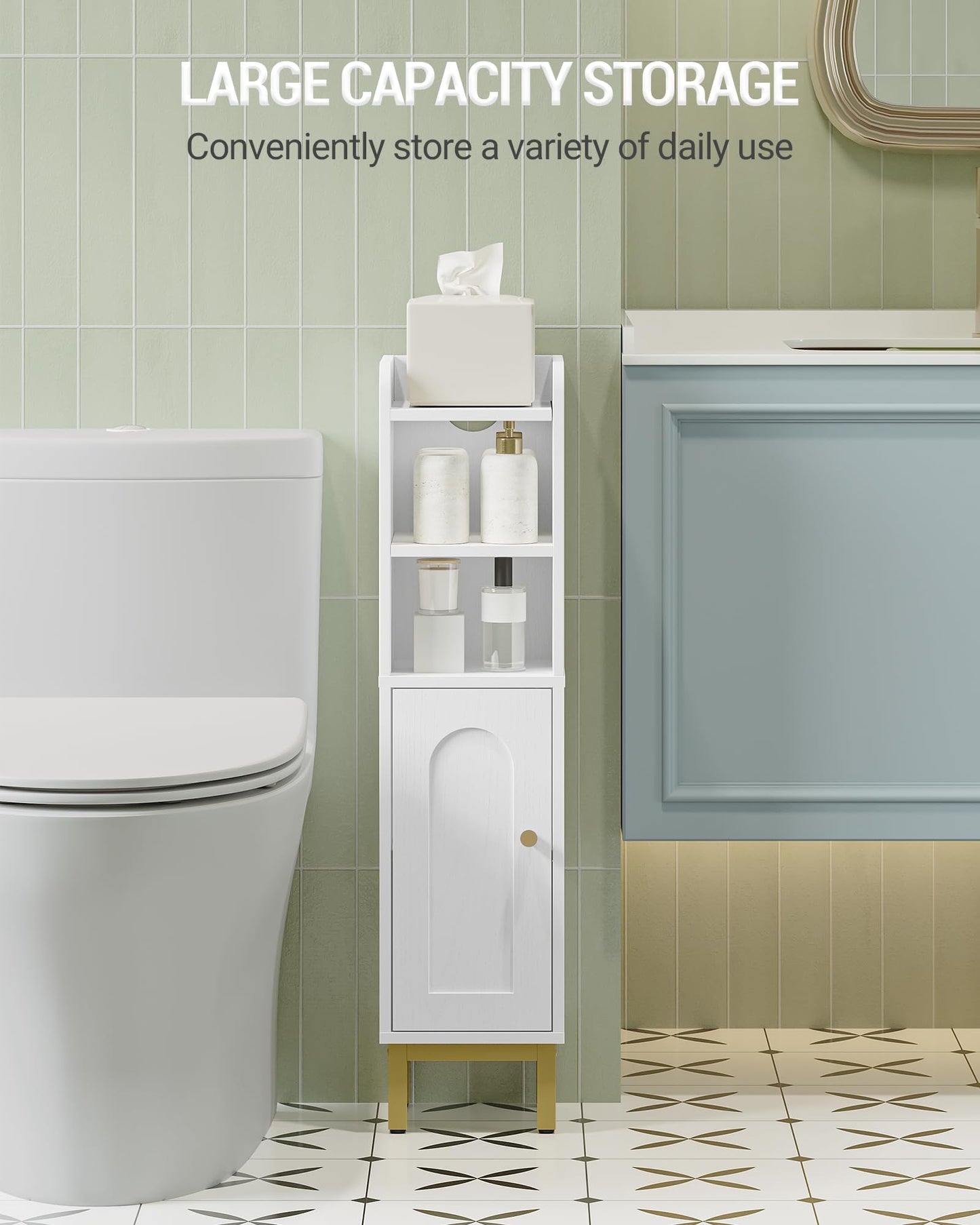 Hzuaneri Bathroom Storage Cabinet, Small Corner Floor Cabinet with Door and Shelves, Narrow Toilet Paper Holder, Bathroom Organizer with Adjustable Shelf, for Small Spaces, White BC08203X