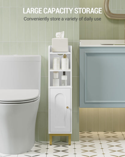 Hzuaneri Bathroom Storage Cabinet, Small Corner Floor Cabinet with Door and Shelves, Narrow Toilet Paper Holder, Bathroom Organizer with Adjustable Shelf, for Small Spaces, White BC08203X