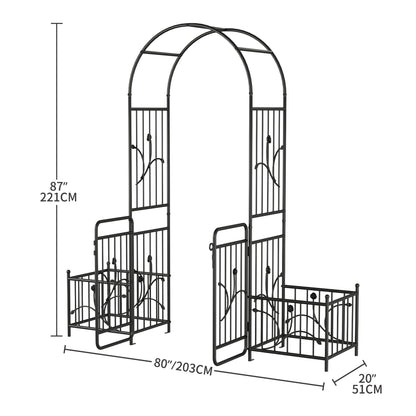 YITAHOME 87" H Metal Garden Arbor with Gate & Planter Boxes, Black Archway for Weddings Ceremonies, Garden Arch Outdoor for Roses & Climbing Plants on Patio, Lawn & Backyard