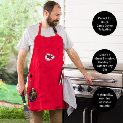 Team Sports America NFL Kansas City Chiefs Ultimate Grilling Apron | Bottle Opener and Insulated Beverage Holder | Heavy Duty Durable Cotton Canvas 300 GSM | Machine Washable | Adjustable Straps