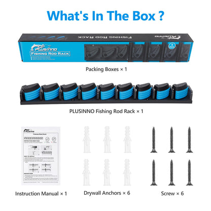 PLUSINNO Vertical Fishing Rod Holder, Wall Mounted Fishing Rod Rack, Fishing Pole Holder Holds Up to 9 Rods or Combos, Fishing Rod Holders for Garage, Fits Most Rods of Diameter 3-19mm