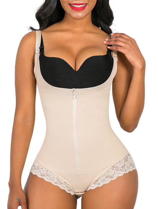 SHAPERX Women Shapewear Tummy Control Fajas Colombianas Body Shaper Zipper Open Bust Bodysuit, SZ7200-Beige-L