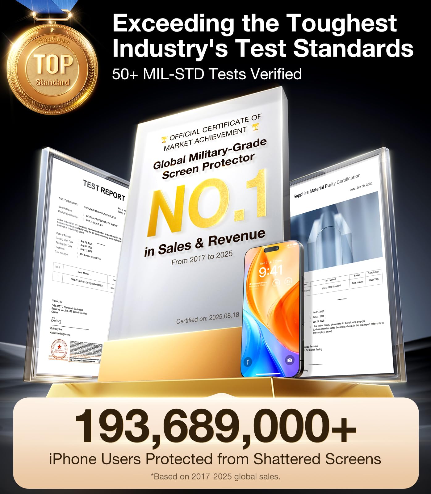 UltraGlass UNBREAK TOP 9H+ Armor for iPhone 17 Pro Max Screen Protector [NO.1 Military Grade Shatterproof] Screen Protector 17 Pro Max Tempered Glass 17 ProMax, Longest Durable, Full Coverage, 2 Pack