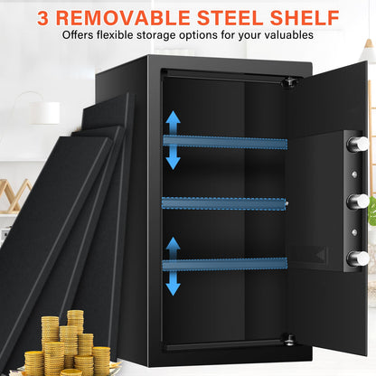 Mitlvge 23.62'' Tall Extra Large Home Safe Box, Safe with Fireproof Waterproof Document Bag, Digital Keypad and 3 Removable Steel Shelves, Security Box for Money Medicines Jewelry Valuables