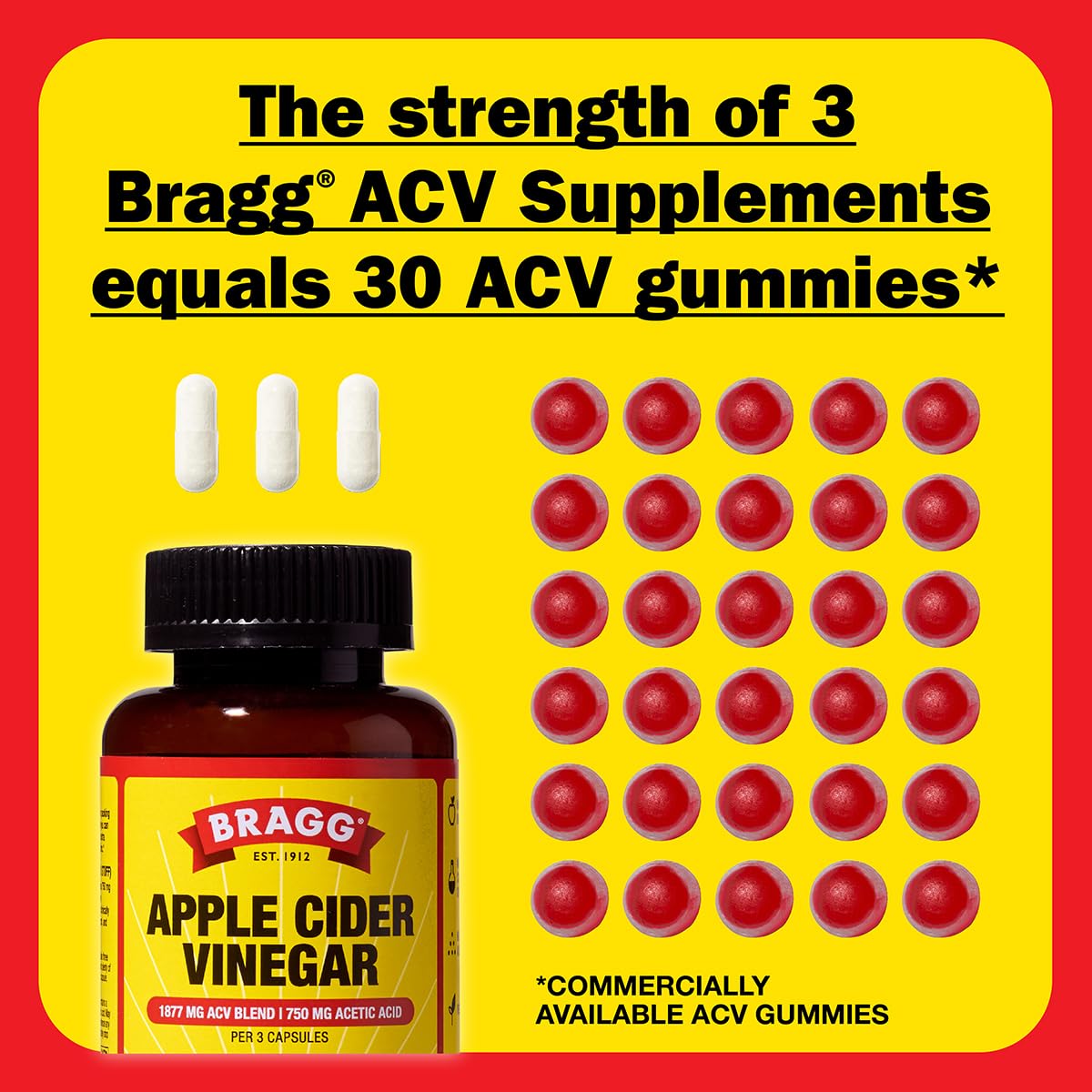 Bragg Apple Cider Vinegar Capsules with Vitamin D and Zinc - 90 Capsules - Supports The Immune System