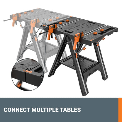 Worx Pegasus 2-in-1 Folding Work Table & Sawhorse, Easy Setup Portable Workbench, 31" W x 25" D x 32" H Lightweight Worktable with Heavy-Duty Load Capacity, WX051 - Includes 2 Clamps & 4 Clamp Dogs