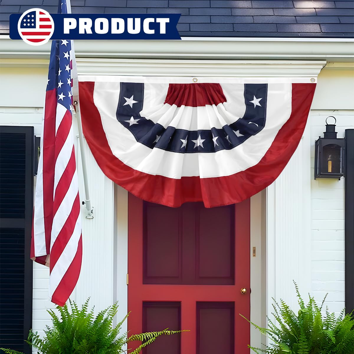 LinaGarten 2x4 Ft American Pleated Fan Flag USA Bunting 4th of July Flags Decor Outside Porch Garden Banner Embroidered Patriotic Stars & Sewn Stripes Canvas Header Brass Grommets
