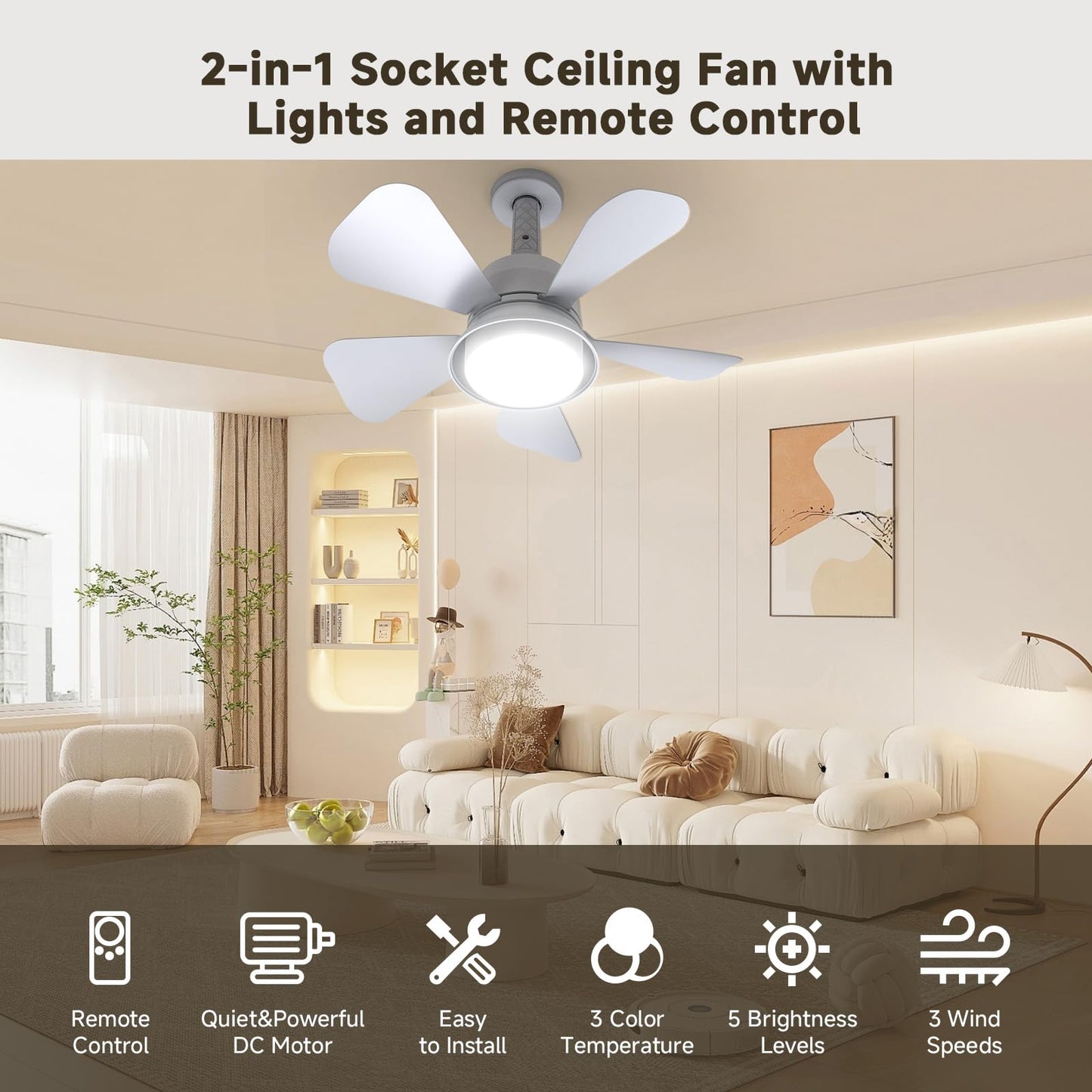 MOTCTQVD Ceiling Fans with Lights and Remote, Ceiling Fan Light 3000K-6000K 3 Colors Dimmable, Modern Ceiling Fan with Light, 1000 Lumens LED Ceiling Fans for Bedroom Garage Kitchen Living Room