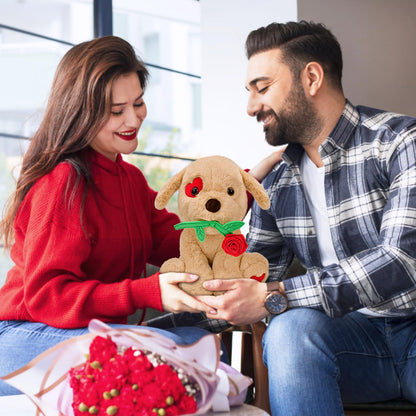 Valentines Day Gifts for Her: 10 inch Funny Cute Plush Dog with Rose for Wife Fiancée Girlfriend Women Mom Kids Naughty Valentine's Stuffed Animals Romantic Gifts for Birthday Wedding Anniversary Xmas