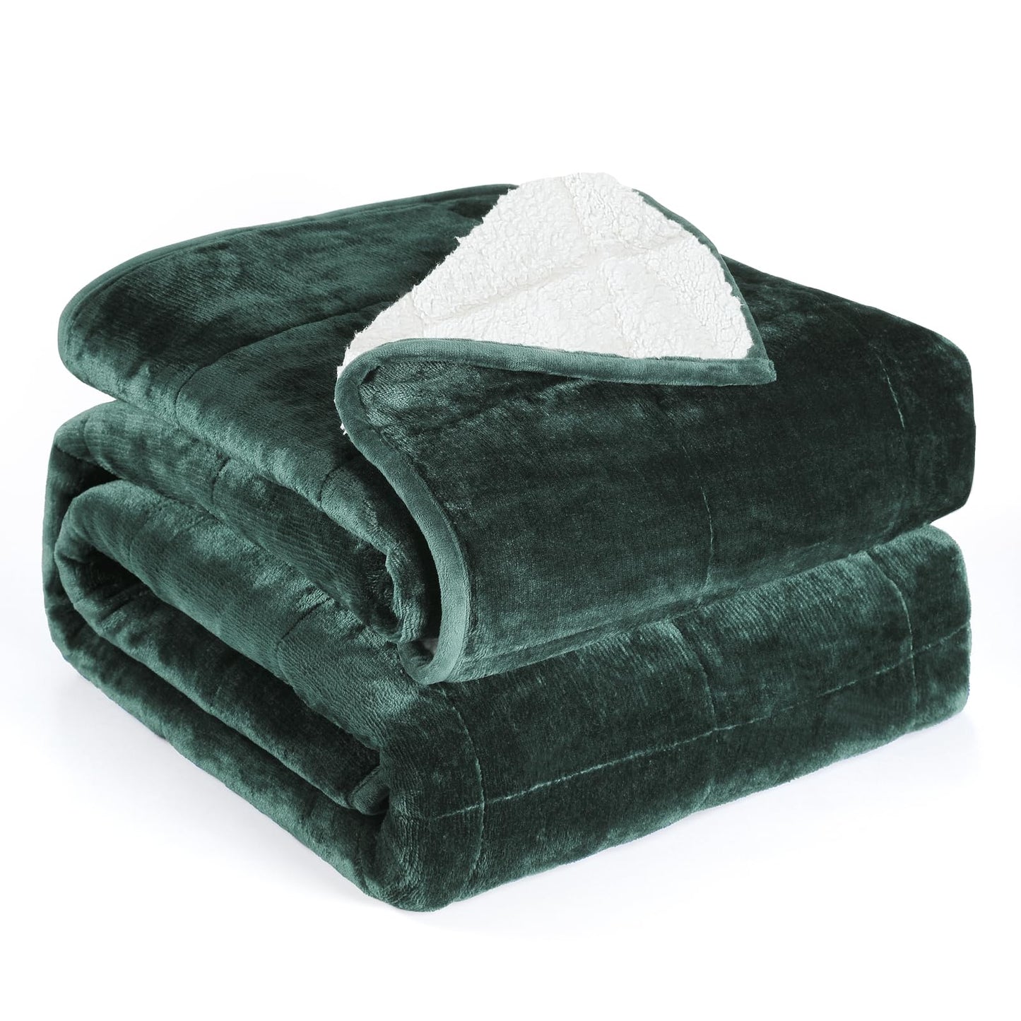 Alomidds Sherpa Fleece Weighted Blanket for Adults(20lbs Twin Size) Heavy Blanket with Fluffy Warm Thick Sherpa & Cozy Soft Flannel Snuggle Great for Sofa Bed Calming, 48x72 inches, Forest Green