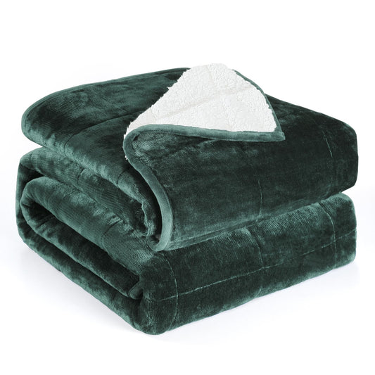 Alomidds Sherpa Fleece Weighted Blanket for Adults(20lbs Twin Size) Heavy Blanket with Fluffy Warm Thick Sherpa & Cozy Soft Flannel Snuggle Great for Sofa Bed Calming, 48x72 inches, Forest Green