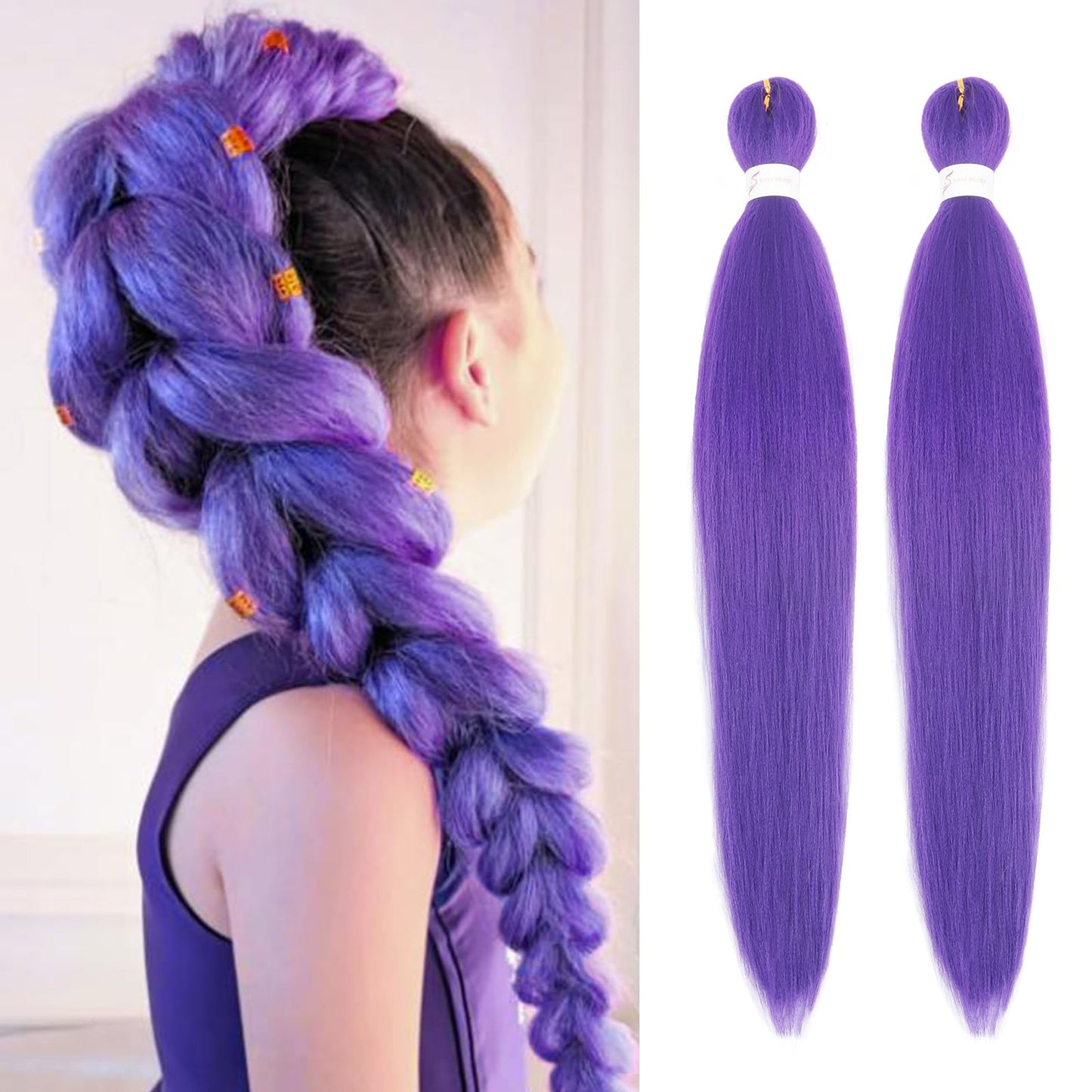 Beyond Beauty Long Purple Braiding Hair 30 Inch, Pre Stretched Synthetic Braiding hair for Braids,2 Packs Purple Rumi Hair Extensions for Stage Party Halloween Costume Cosplay