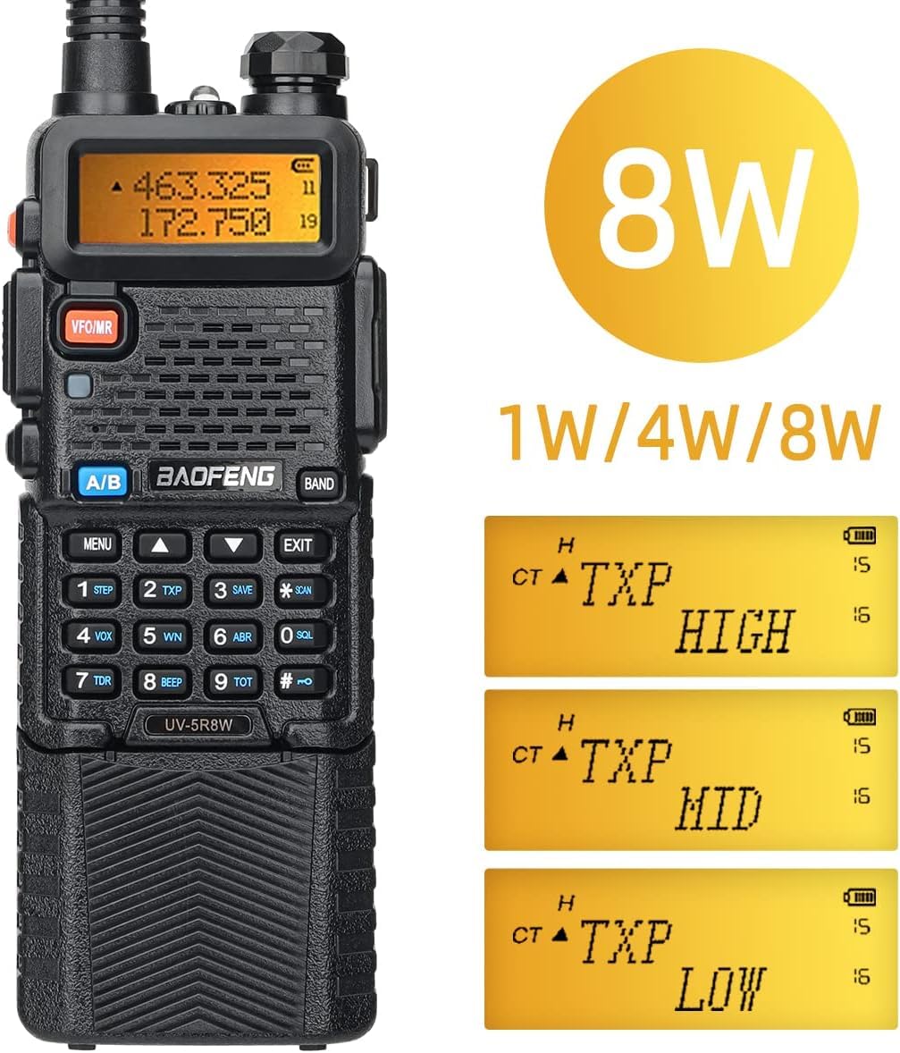 BAOFENG UV-5R 8W Ham Radio Long Range UV5R Dual Band Handheld High Power 3800mAh Rechargeable Walkie Talkies Handheld Two Way Radio with Programming Cable and Earpiece Full Kit,2Pack