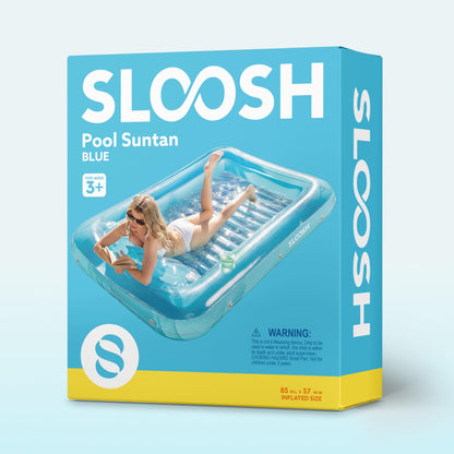 SLOOSH Inflatable Tanning Pool Lounger Float, 85" x 57" Extra Large Pool Floats Adult with Pillow, 4 in 1 Suntan Tub Raft Floatie,Sunbathing Bed Lounge for Water Blow Up Ball Pit Party Gifts, XL-Blue