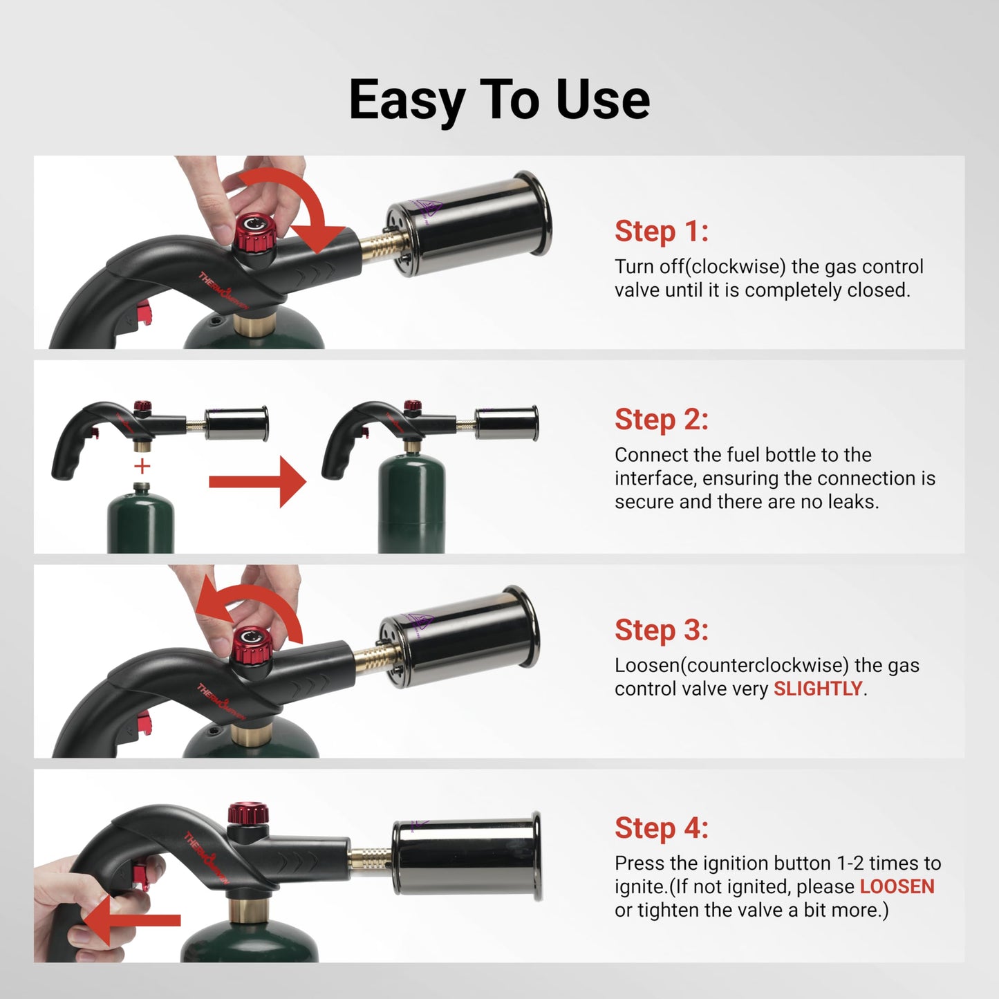 ThermoMaven Powerful Propane Torch, Kitchen Cooking Torch, Culinary Torch Lighter, Adjustable Blow Torch for Sous Vide Searing Steak, BBQ, Grill, Campfire Charcoal Starter (Propane Tank Not Included)