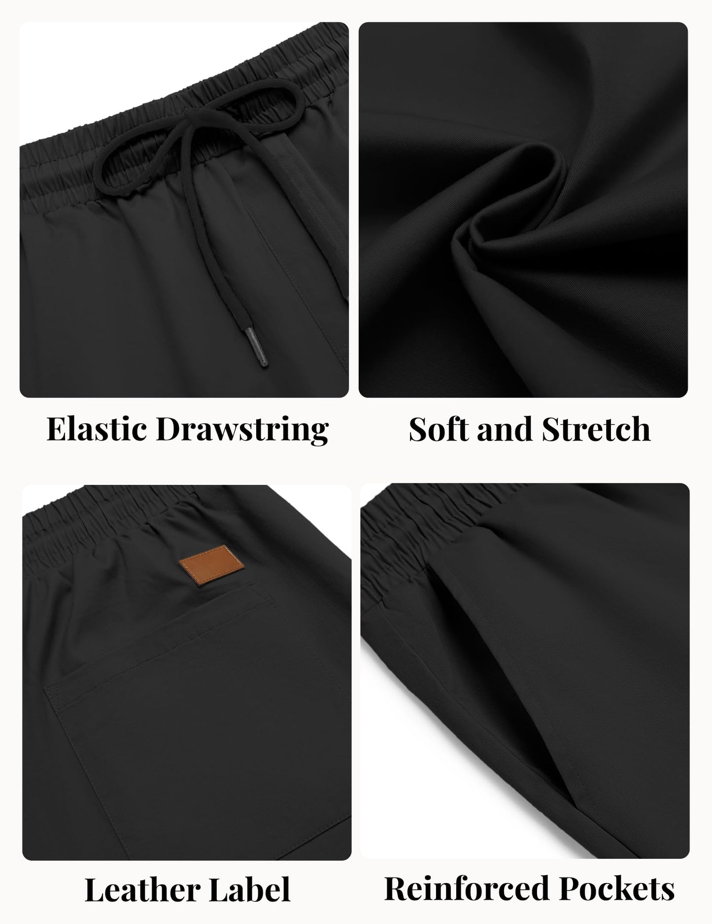 COOFANDY Men's Casual Shorts Cotton Elastic Waist Drawstring Shorts Lightweight Summer Beach Shorts Black