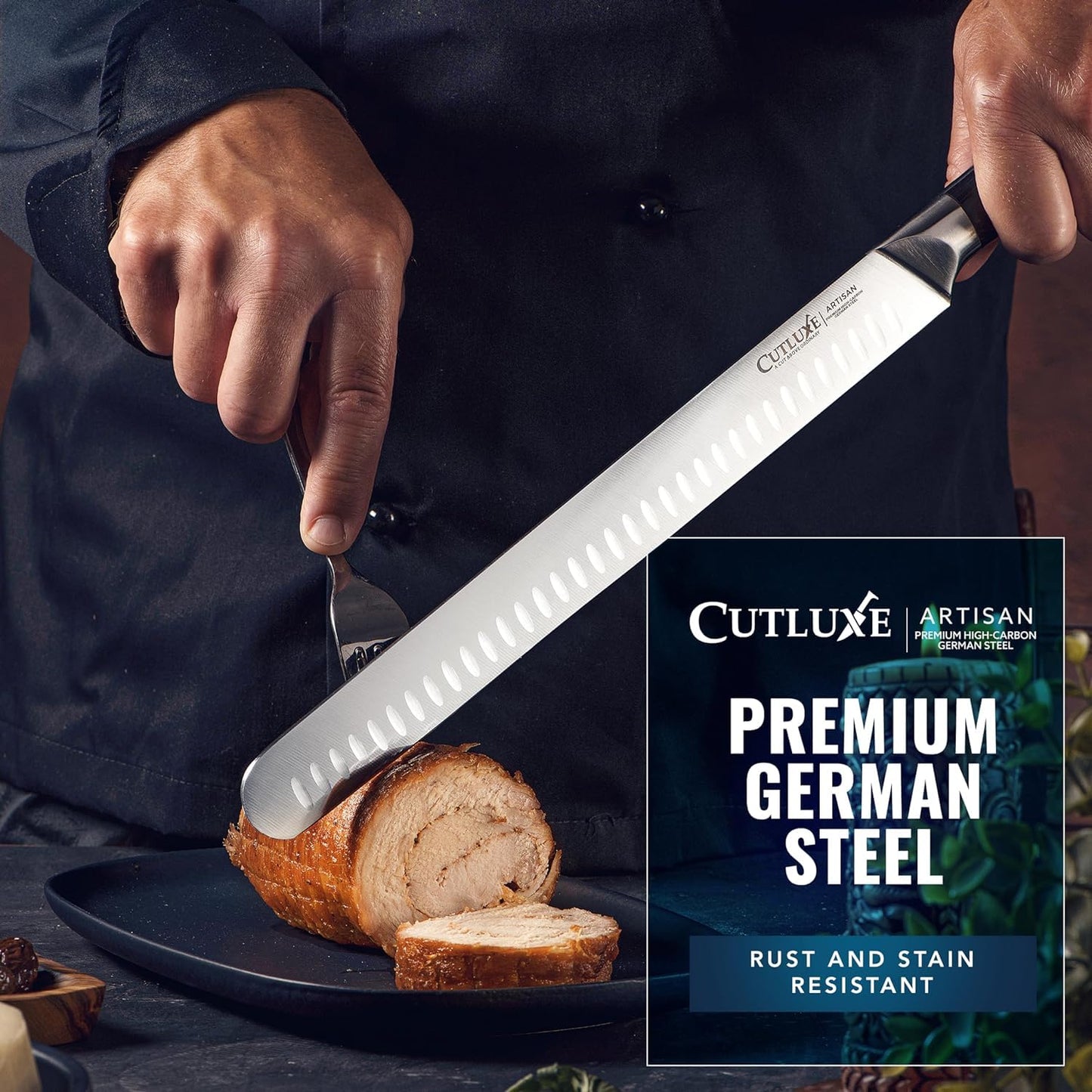 Cutluxe BBQ Carving Knife Set – Brisket Slicing and Boning Knife for Meat Cutting – Professional Knife with Razor Sharp German Steel, Full Tang, Ergonomic Handles – Artisan Series