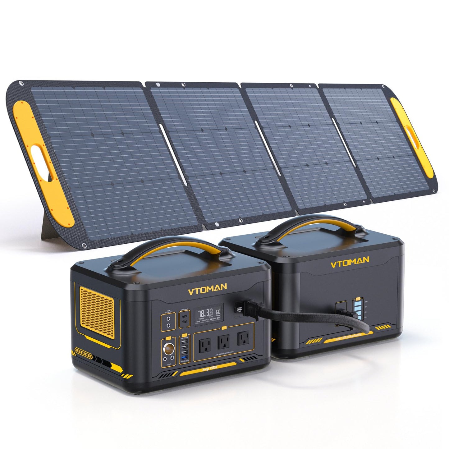 Vtoman 2376Wh Portable Power Station Bundle with Extra Battery & 200W Solar Panel Included, Up to 3000W Solar Generator for Home Backup, Off-grid, Road Trip, RV, Camping, Emergencies