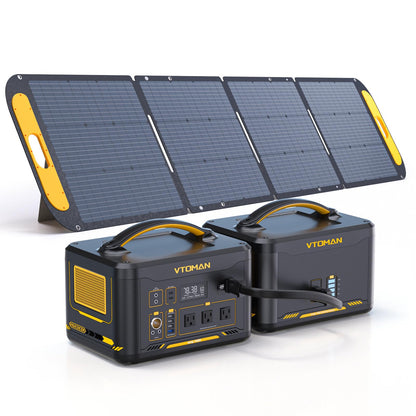 Vtoman 2376Wh Portable Power Station Bundle with Extra Battery & 200W Solar Panel Included, Up to 3000W Solar Generator for Home Backup, Off-grid, Road Trip, RV, Camping, Emergencies