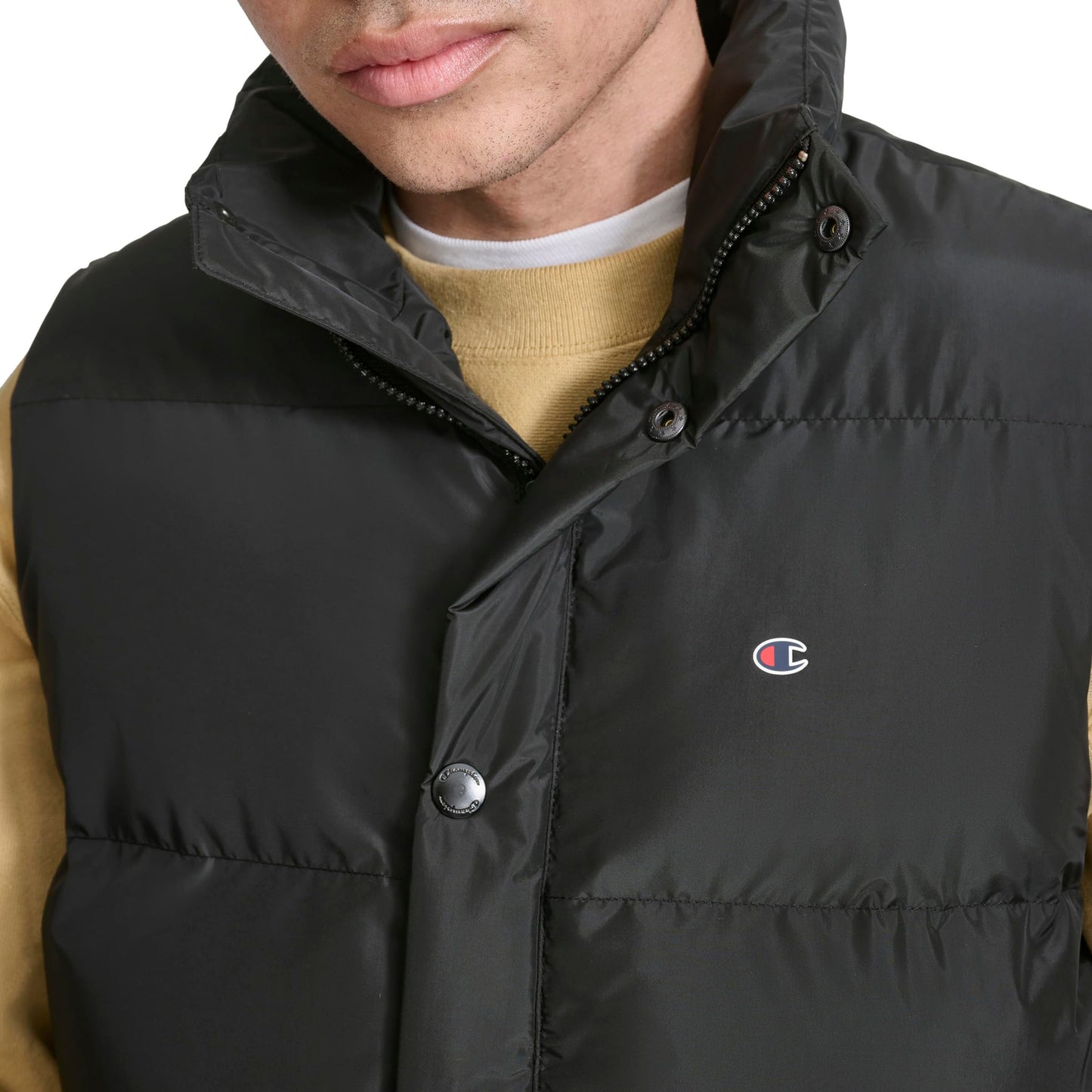 Champion Men's Puffer Vest with Logo, Black