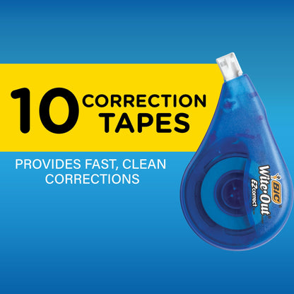 BIC Wite-Out Brand EZ Correct Correction Tape, 39.3 Feet, 10-Count Pack of White Correction, Tear-Resistant Tape Office or School Supplies