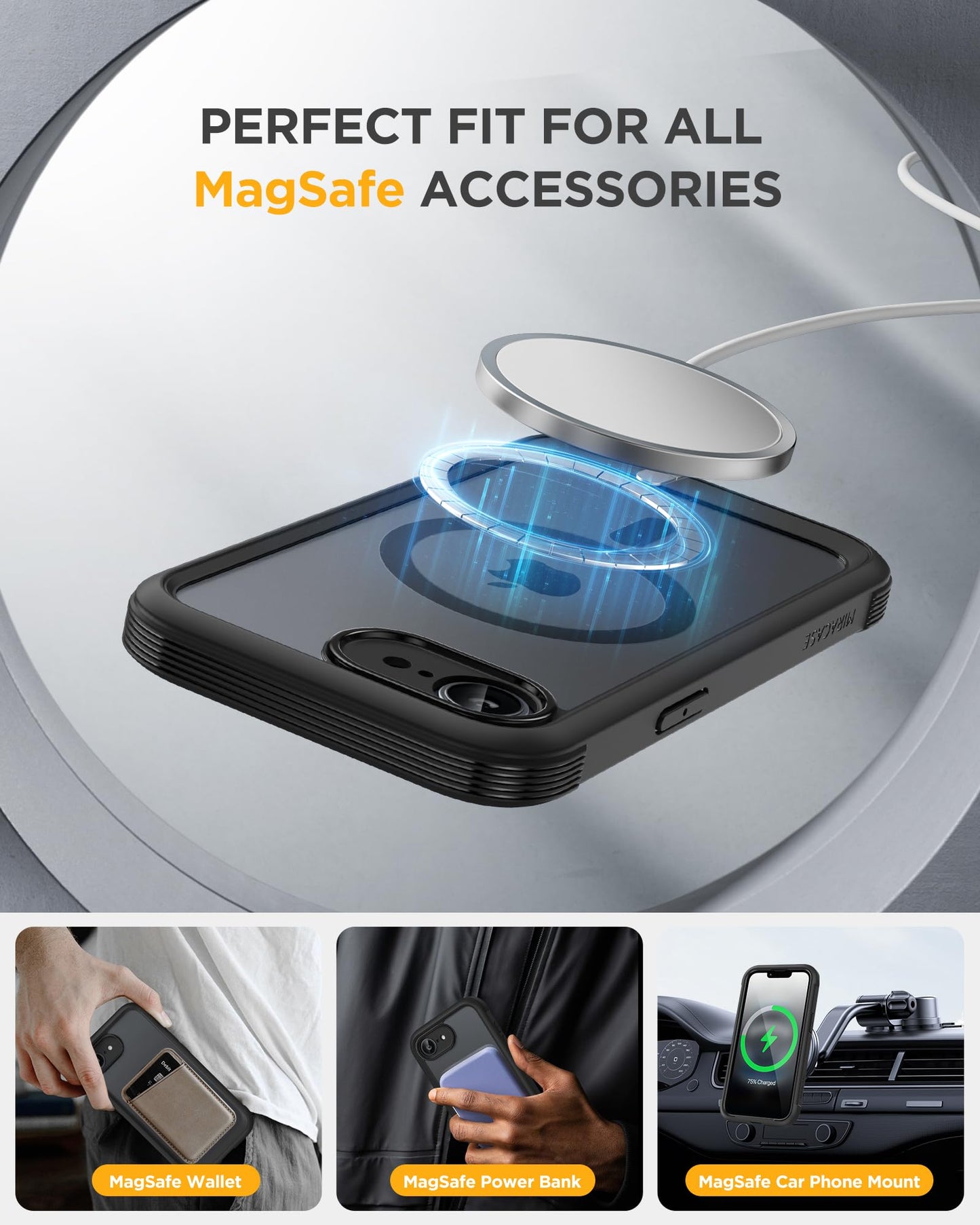 Miracase Magnetic for iPhone 16e Case Full-Body Phone with Built-in Glass Screen Protector, [Compatible with MagSafe] Military Drop Proof 16 E Cover Bumper 6.1 inch, Black
