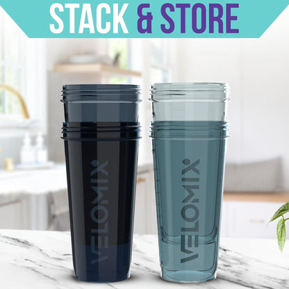 VELOMIX -4 PACK 28 Oz Protein Shaker Bottle for Protein Mixes - 4x Wire Whisk | Leak Proof Shaker Cups for Protein Shakes | Protein Shaker Bottle Pack | Protein Shake Cup (Aqua Depths)