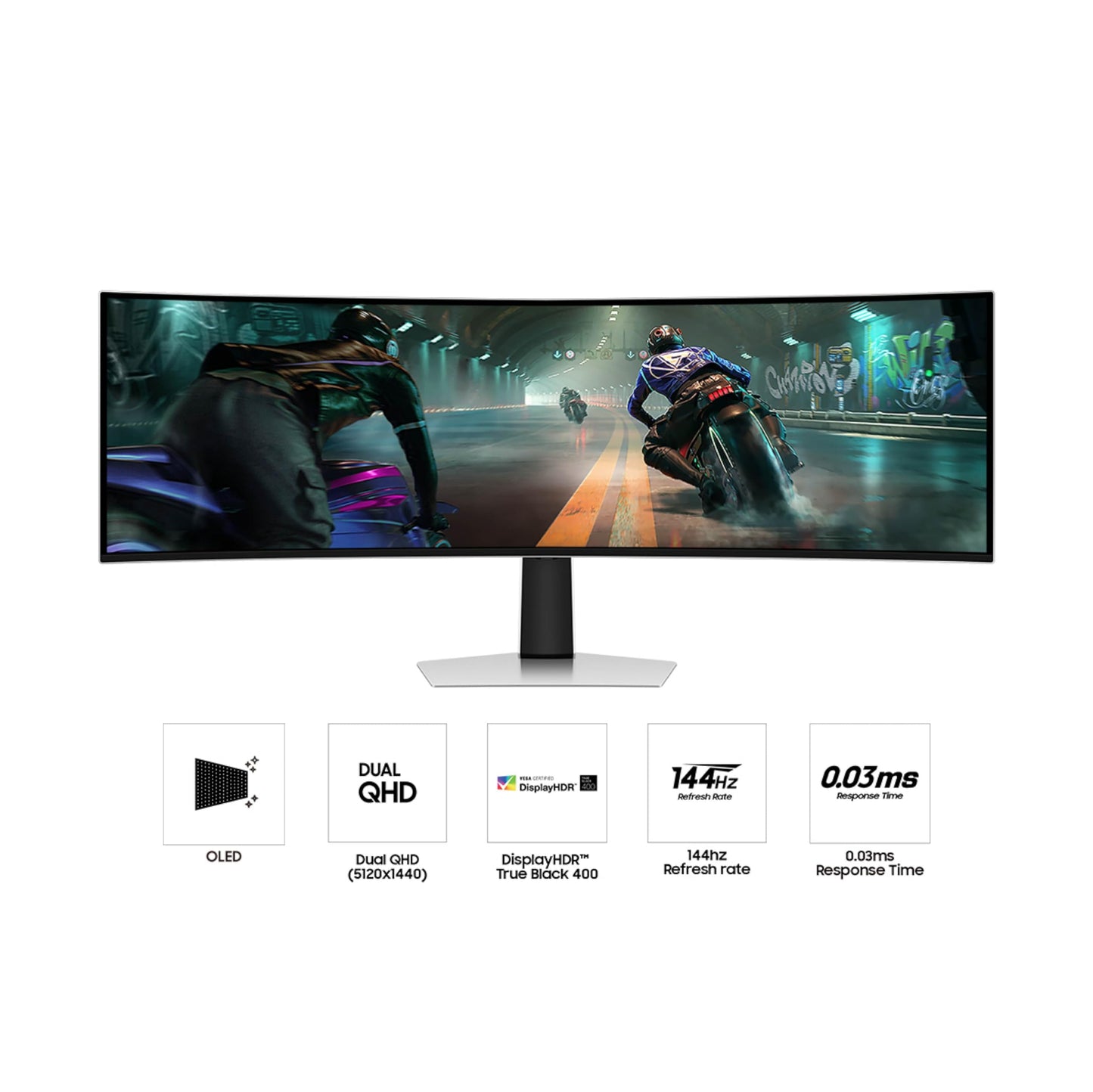 Samsung 49" Odyssey OLED G9 (G91SD) Dual QHD QD-OLED G-Sync Compatible Curved Gaming Monitor, 144Hz, 0.03ms, AMD FreeSync Premium Pro, Ergonomic Stand, 3 Year Warranty, LS49DG910SNXZA, 2024