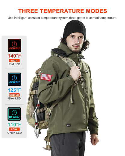 DEWBU Heated Jacket for Men with 12V Battery Pack Winter Outdoor Soft Shell Electric Heating Coat, Men's Olive Green, S